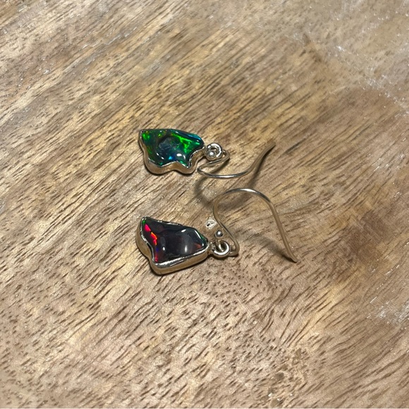 Black Ethiopian Opal Raw Form 925 Sterling Silver Earrings - Picture 8 of 12